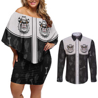 Cowdog Couples Matching Off Shoulder Short Dress and Long Sleeve Button Shirt Cowboy Bulldog Retro Western Yoke - Wonder Print Shop