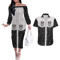 Cowdog Couples Matching Off The Shoulder Long Sleeve Dress and Hawaiian Shirt Cowboy Bulldog Retro Western Yoke - Wonder Print Shop