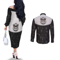 Cowdog Couples Matching Off The Shoulder Long Sleeve Dress and Long Sleeve Button Shirt Cowboy Bulldog Retro Western Yoke - Wonder Print Shop