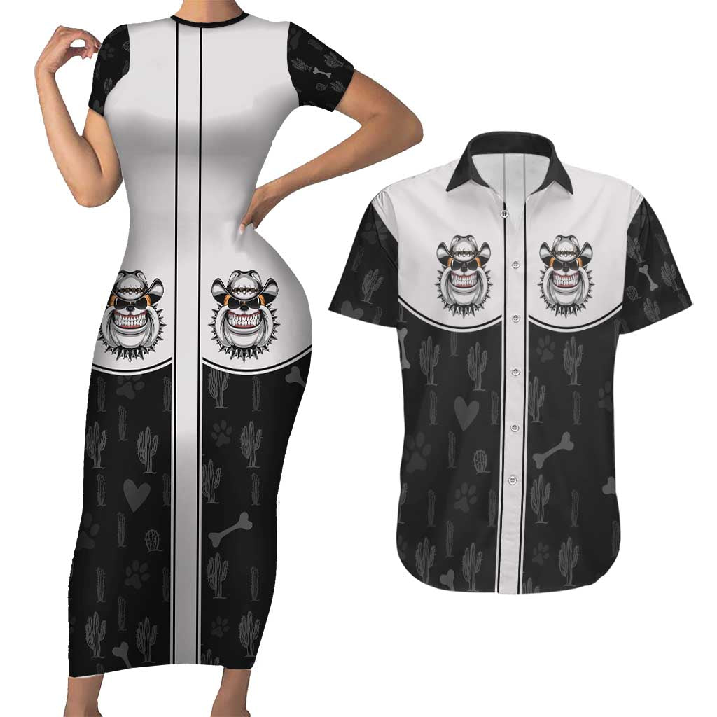 Cowdog Couples Matching Short Sleeve Bodycon Dress and Hawaiian Shirt Cowboy Bulldog Retro Western Yoke - Wonder Print Shop