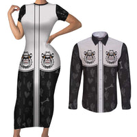 Cowdog Couples Matching Short Sleeve Bodycon Dress and Long Sleeve Button Shirt Cowboy Bulldog Retro Western Yoke - Wonder Print Shop