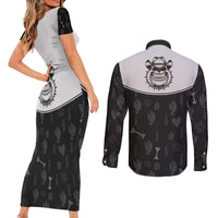 Cowdog Couples Matching Short Sleeve Bodycon Dress and Long Sleeve Button Shirt Cowboy Bulldog Retro Western Yoke - Wonder Print Shop