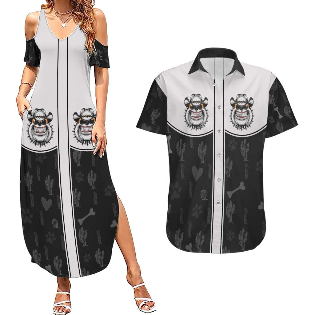 Cowdog Couples Matching Summer Maxi Dress and Hawaiian Shirt Cowboy Bulldog Retro Western Yoke - Wonder Print Shop