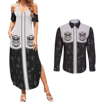 Cowdog Couples Matching Summer Maxi Dress and Long Sleeve Button Shirt Cowboy Bulldog Retro Western Yoke - Wonder Print Shop