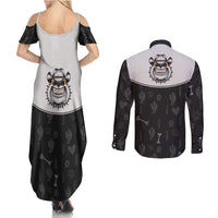 Cowdog Couples Matching Summer Maxi Dress and Long Sleeve Button Shirt Cowboy Bulldog Retro Western Yoke - Wonder Print Shop