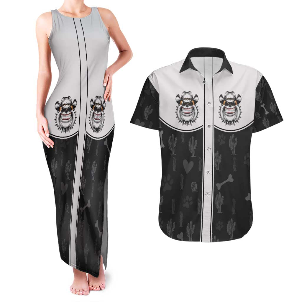 Cowdog Couples Matching Tank Maxi Dress and Hawaiian Shirt Cowboy Bulldog Retro Western Yoke - Wonder Print Shop