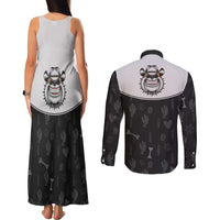 Cowdog Couples Matching Tank Maxi Dress and Long Sleeve Button Shirt Cowboy Bulldog Retro Western Yoke - Wonder Print Shop