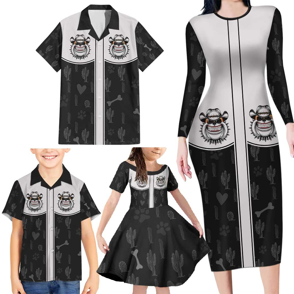 Cowdog Family Matching Long Sleeve Bodycon Dress and Hawaiian Shirt Cowboy Bulldog Retro Western Yoke - Wonder Print Shop