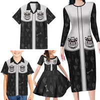 Cowdog Family Matching Long Sleeve Bodycon Dress and Hawaiian Shirt Cowboy Bulldog Retro Western Yoke - Wonder Print Shop