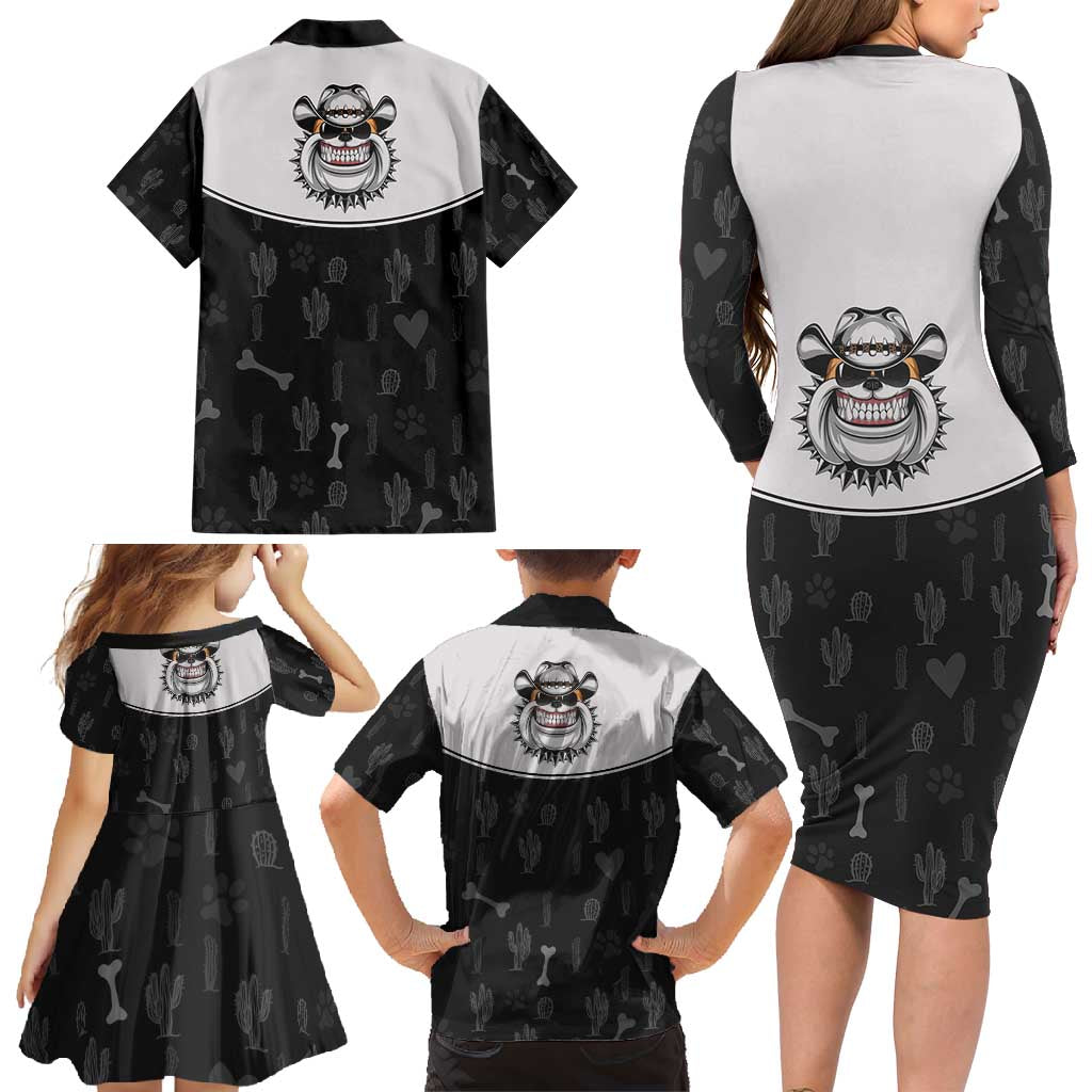 Cowdog Family Matching Long Sleeve Bodycon Dress and Hawaiian Shirt Cowboy Bulldog Retro Western Yoke - Wonder Print Shop