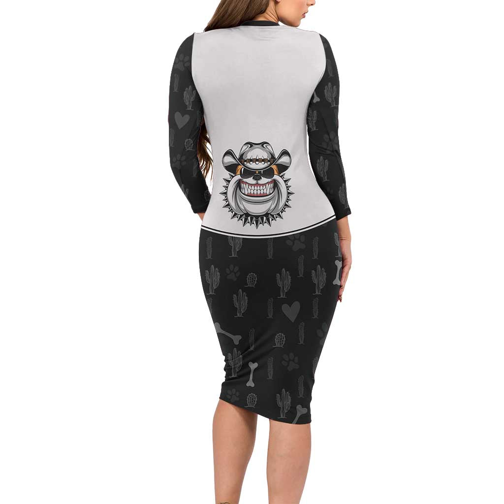 Cowdog Family Matching Long Sleeve Bodycon Dress and Hawaiian Shirt Cowboy Bulldog Retro Western Yoke - Wonder Print Shop