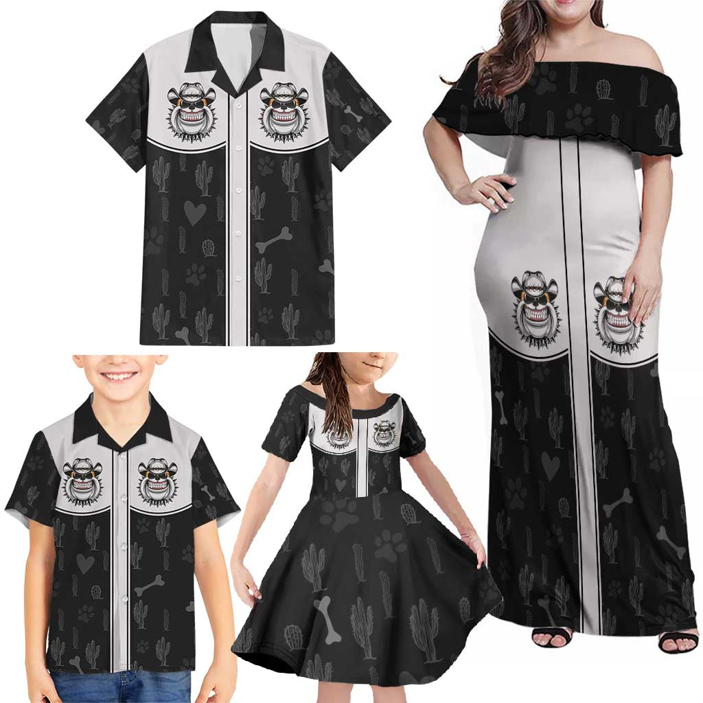 Cowdog Family Matching Off Shoulder Maxi Dress and Hawaiian Shirt Cowboy Bulldog Retro Western Yoke - Wonder Print Shop