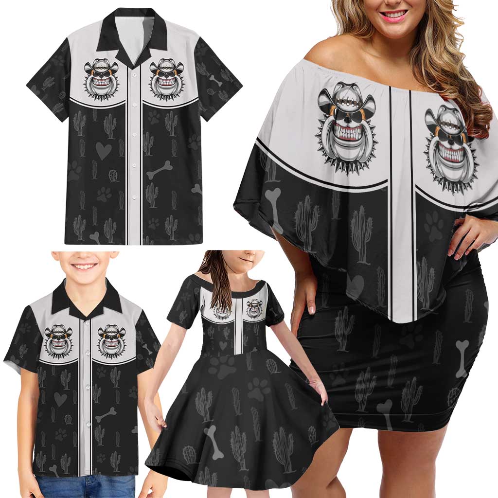 Cowdog Family Matching Off Shoulder Short Dress and Hawaiian Shirt Cowboy Bulldog Retro Western Yoke - Wonder Print Shop