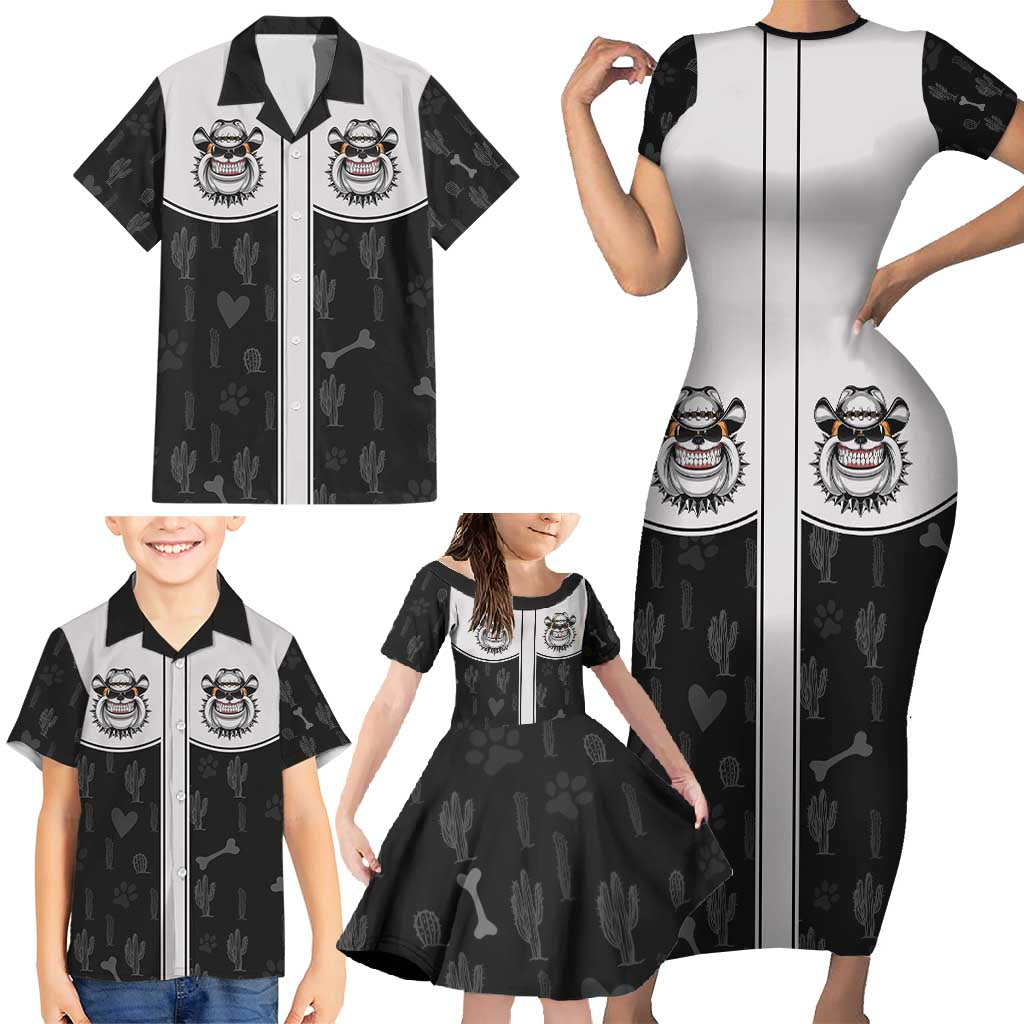 Cowdog Family Matching Short Sleeve Bodycon Dress and Hawaiian Shirt Cowboy Bulldog Retro Western Yoke - Wonder Print Shop