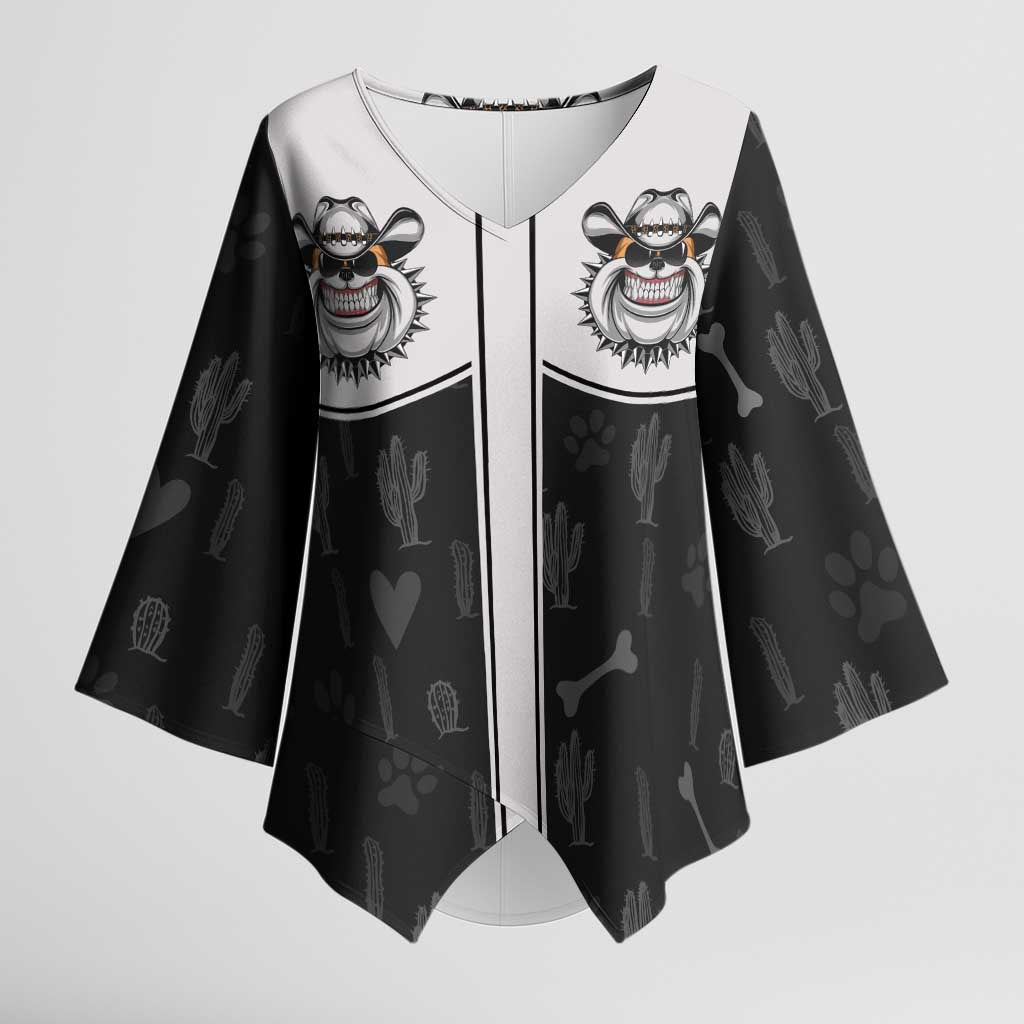 Cowdog Kimono Sleeve Blouse Cowboy Bulldog Retro Western Yoke - Wonder Print Shop