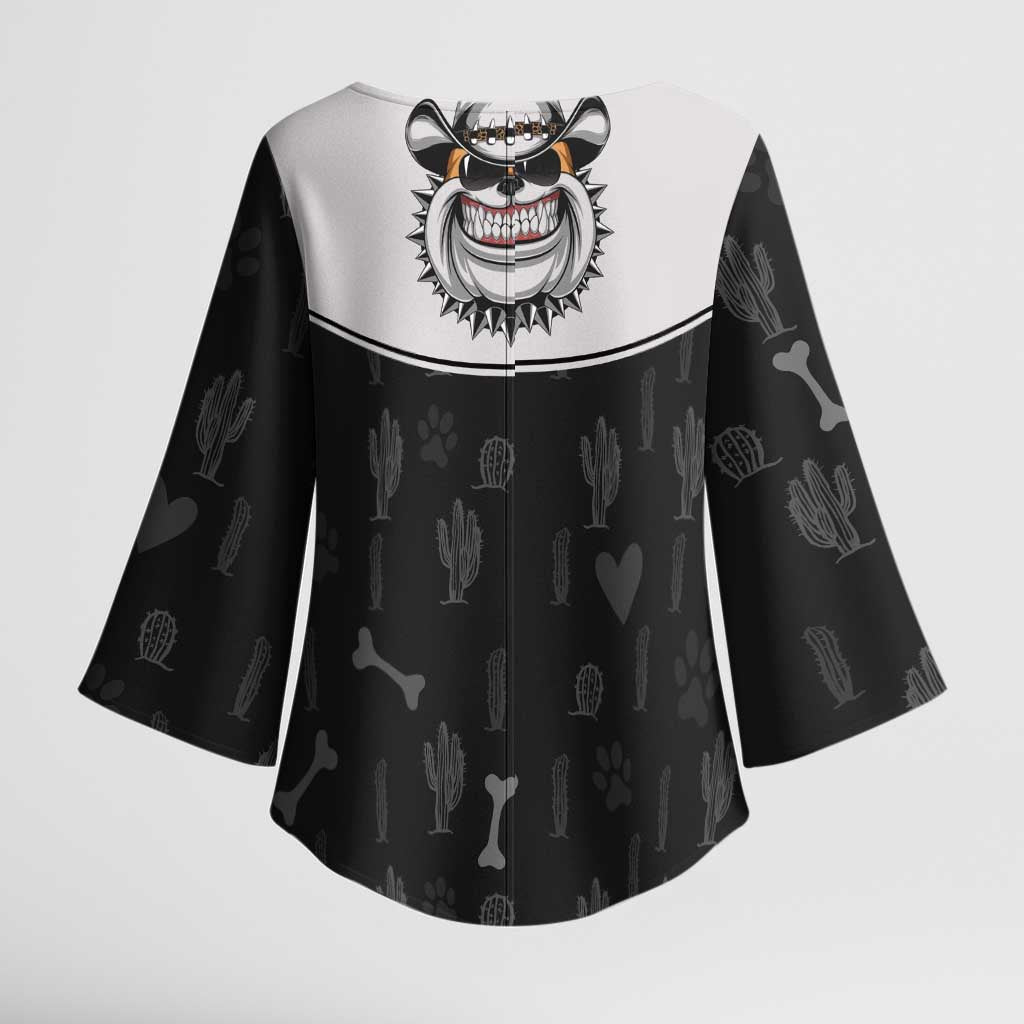 Cowdog Kimono Sleeve Blouse Cowboy Bulldog Retro Western Yoke - Wonder Print Shop