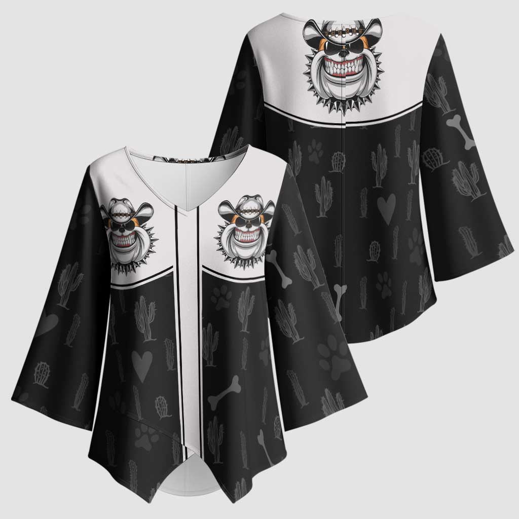 Cowdog Kimono Sleeve Blouse Cowboy Bulldog Retro Western Yoke - Wonder Print Shop