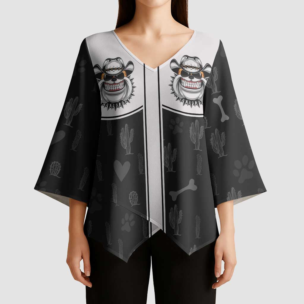 Cowdog Kimono Sleeve Blouse Cowboy Bulldog Retro Western Yoke - Wonder Print Shop