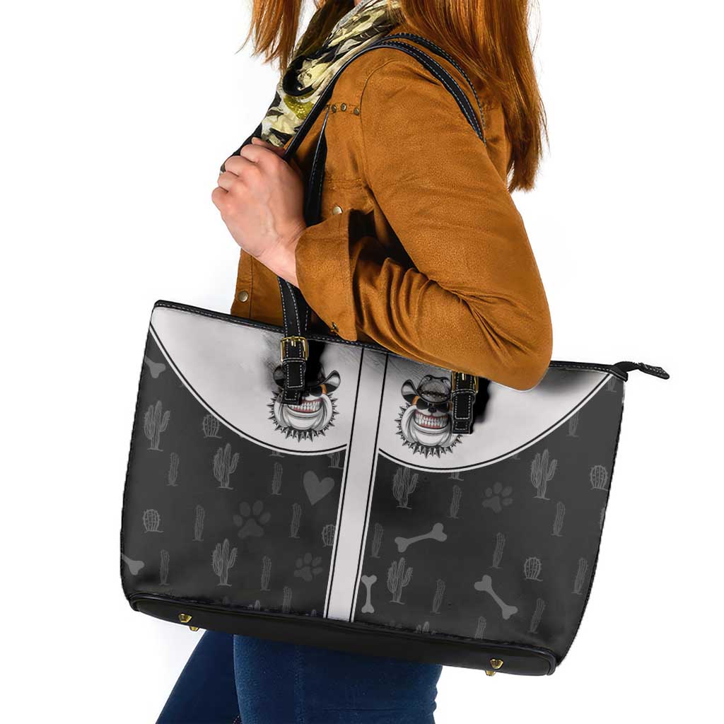 Cowdog Leather Tote Bag Cowboy Bulldog Retro Western Yoke - Wonder Print Shop
