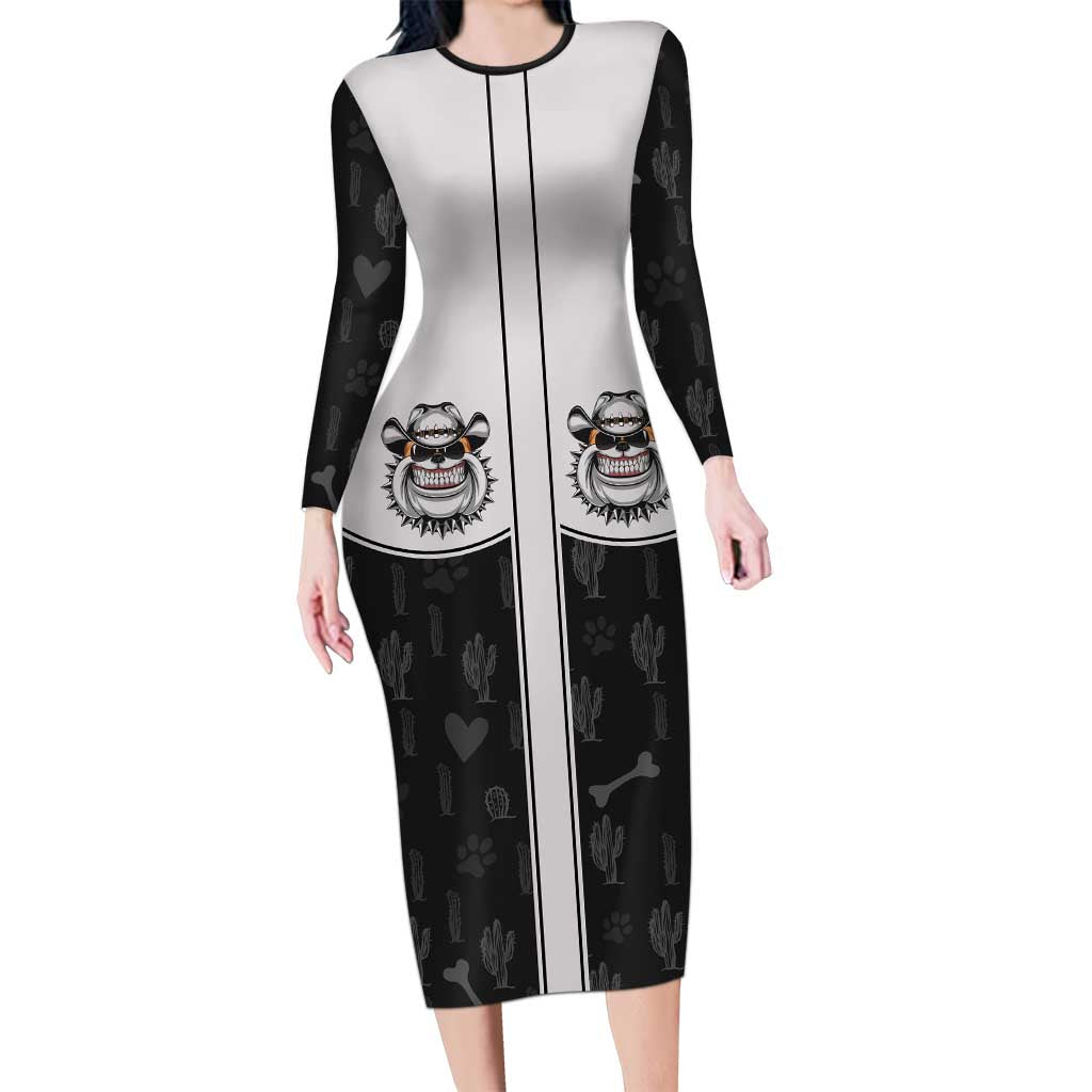 Cowdog Long Sleeve Bodycon Dress Cowboy Bulldog Retro Western Yoke - Wonder Print Shop