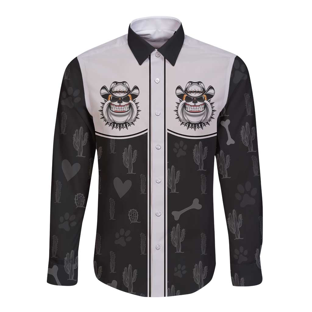 Cowdog Long Sleeve Button Shirt Cowboy Bulldog Retro Western Yoke - Wonder Print Shop