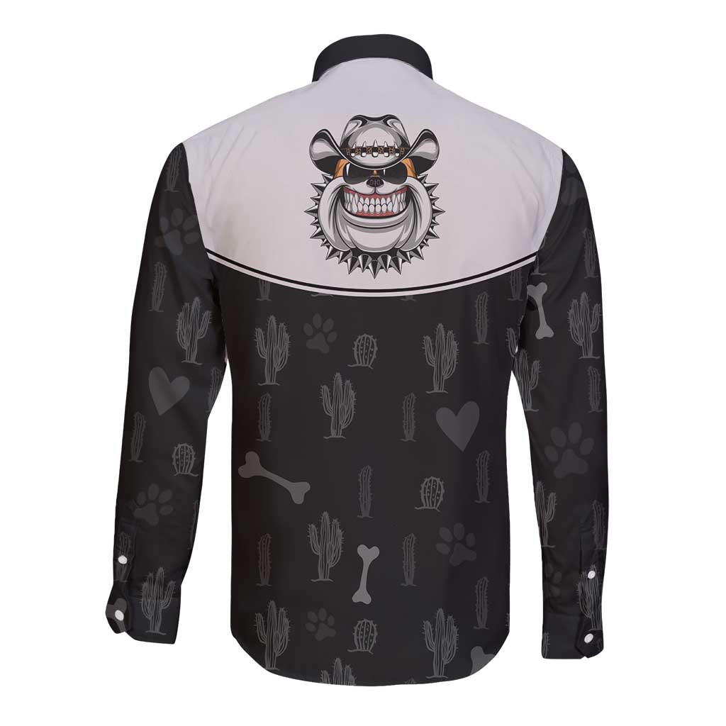 Cowdog Long Sleeve Button Shirt Cowboy Bulldog Retro Western Yoke - Wonder Print Shop