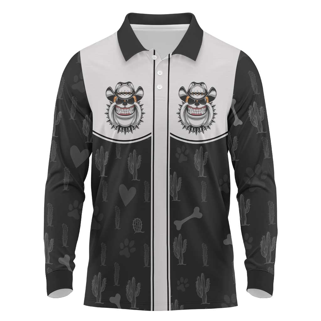 Cowdog Long Sleeve Polo Shirt Cowboy Bulldog Retro Western Yoke - Wonder Print Shop