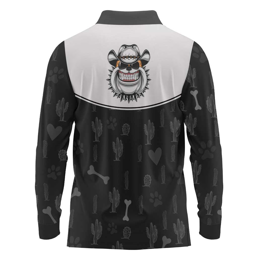 Cowdog Long Sleeve Polo Shirt Cowboy Bulldog Retro Western Yoke - Wonder Print Shop