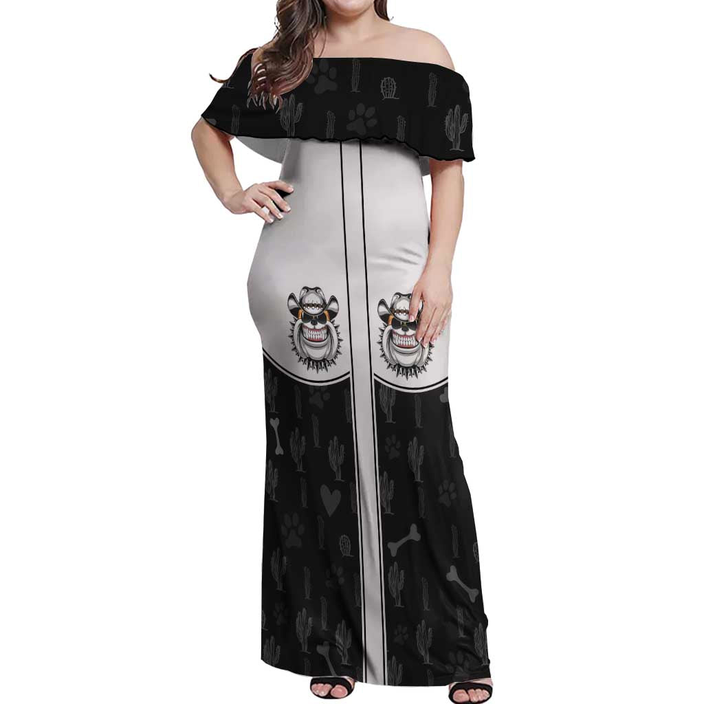 Cowdog Off Shoulder Maxi Dress Cowboy Bulldog Retro Western Yoke - Wonder Print Shop