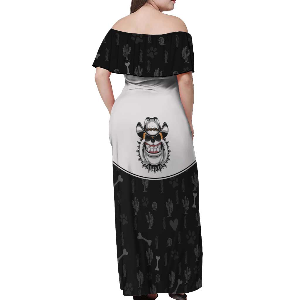 Cowdog Off Shoulder Maxi Dress Cowboy Bulldog Retro Western Yoke - Wonder Print Shop