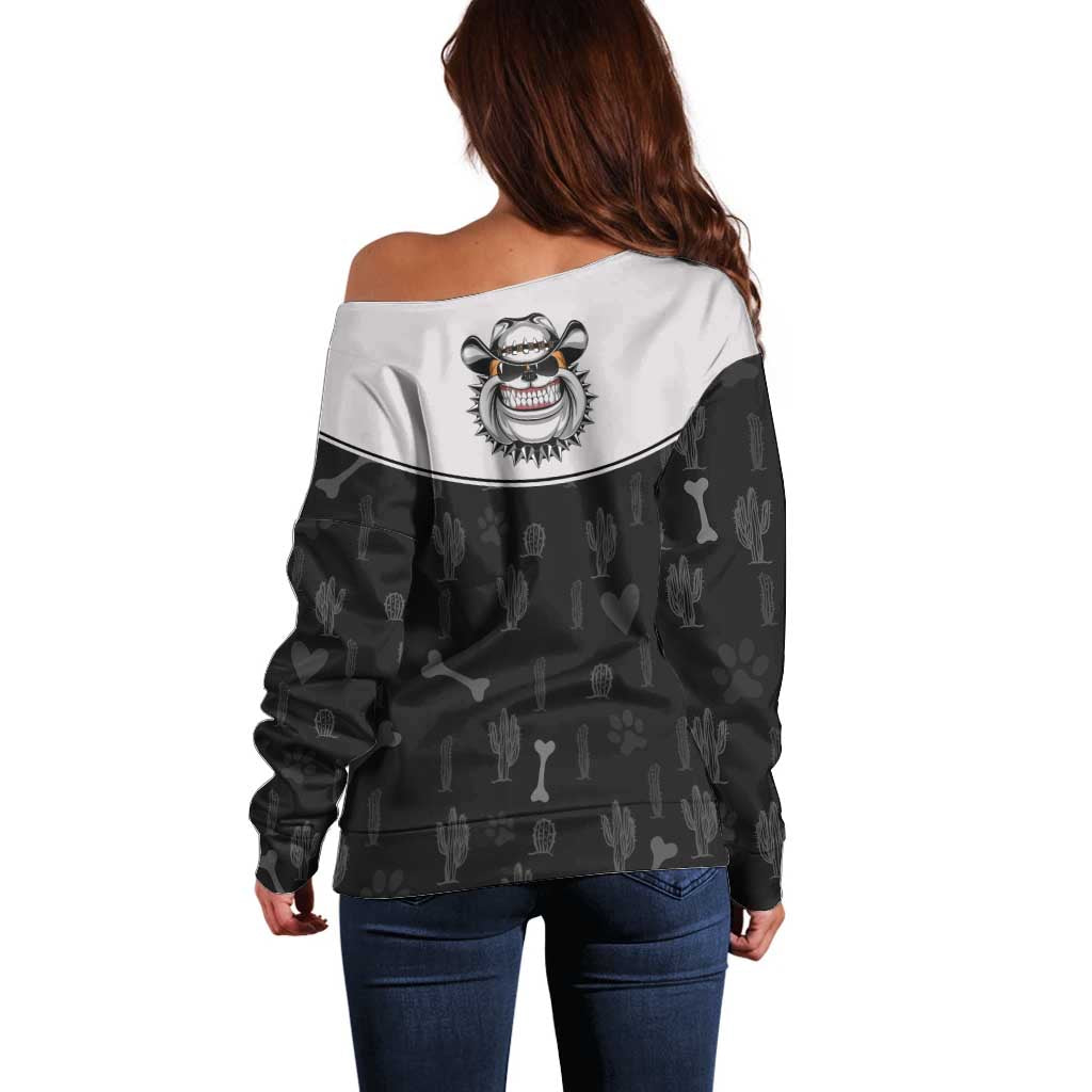 Cowdog Off Shoulder Sweater Cowboy Bulldog Retro Western Yoke - Wonder Print Shop