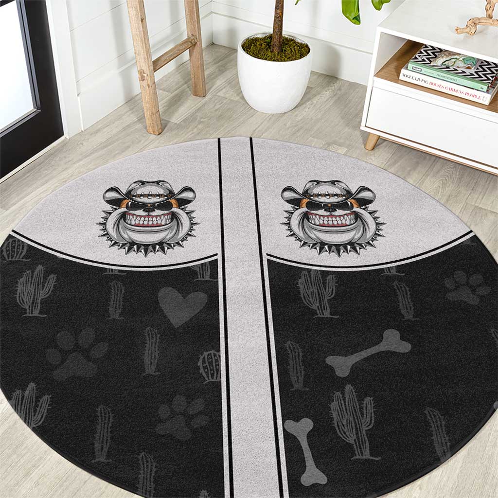 Cowdog Round Carpet Cowboy Bulldog Retro Western Yoke - Wonder Print Shop