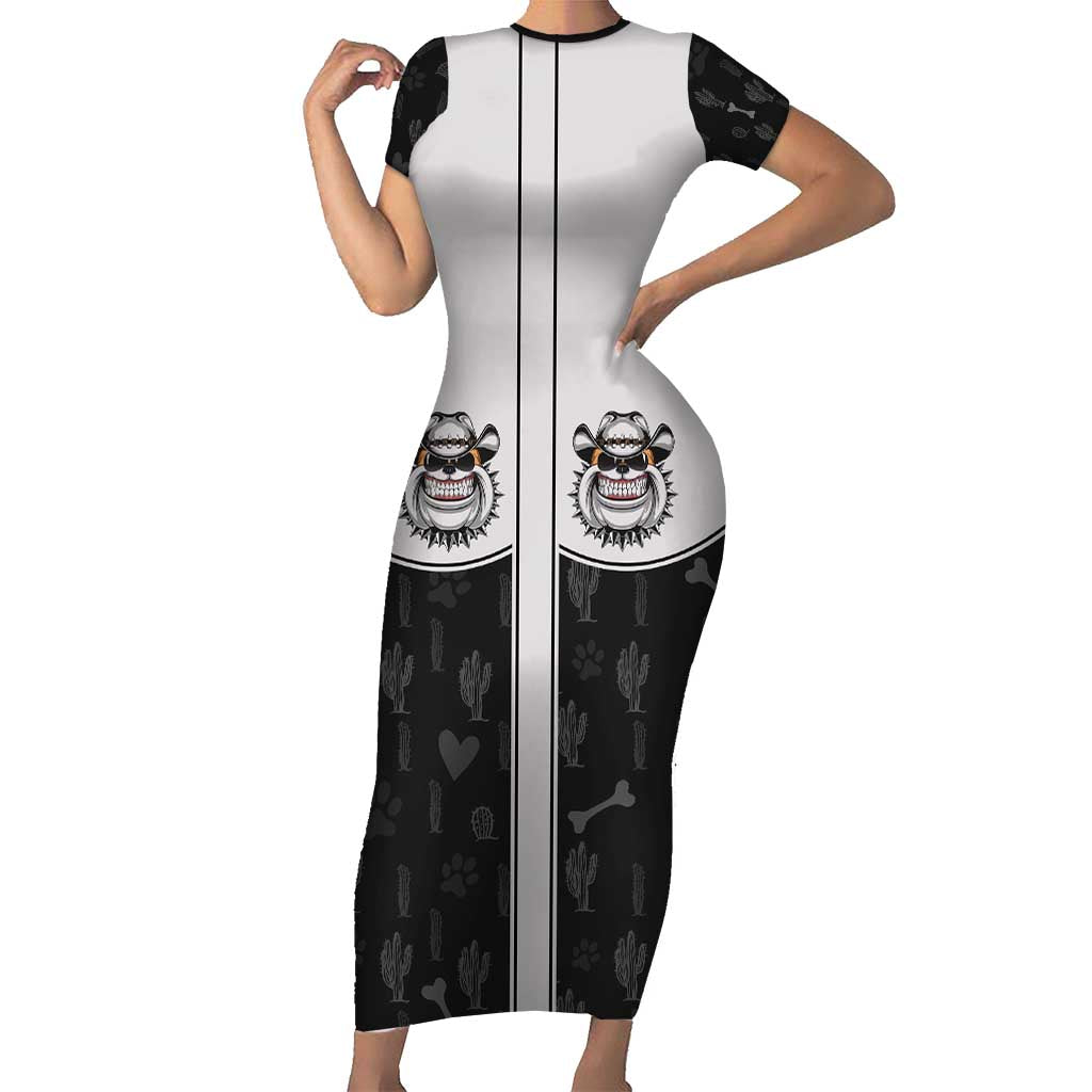 Cowdog Short Sleeve Bodycon Dress Cowboy Bulldog Retro Western Yoke - Wonder Print Shop