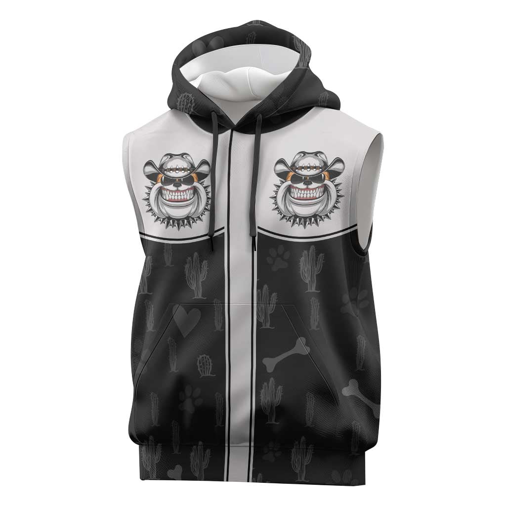 Cowdog Sleeveless Hoodie Cowboy Bulldog Retro Western Yoke - Wonder Print Shop