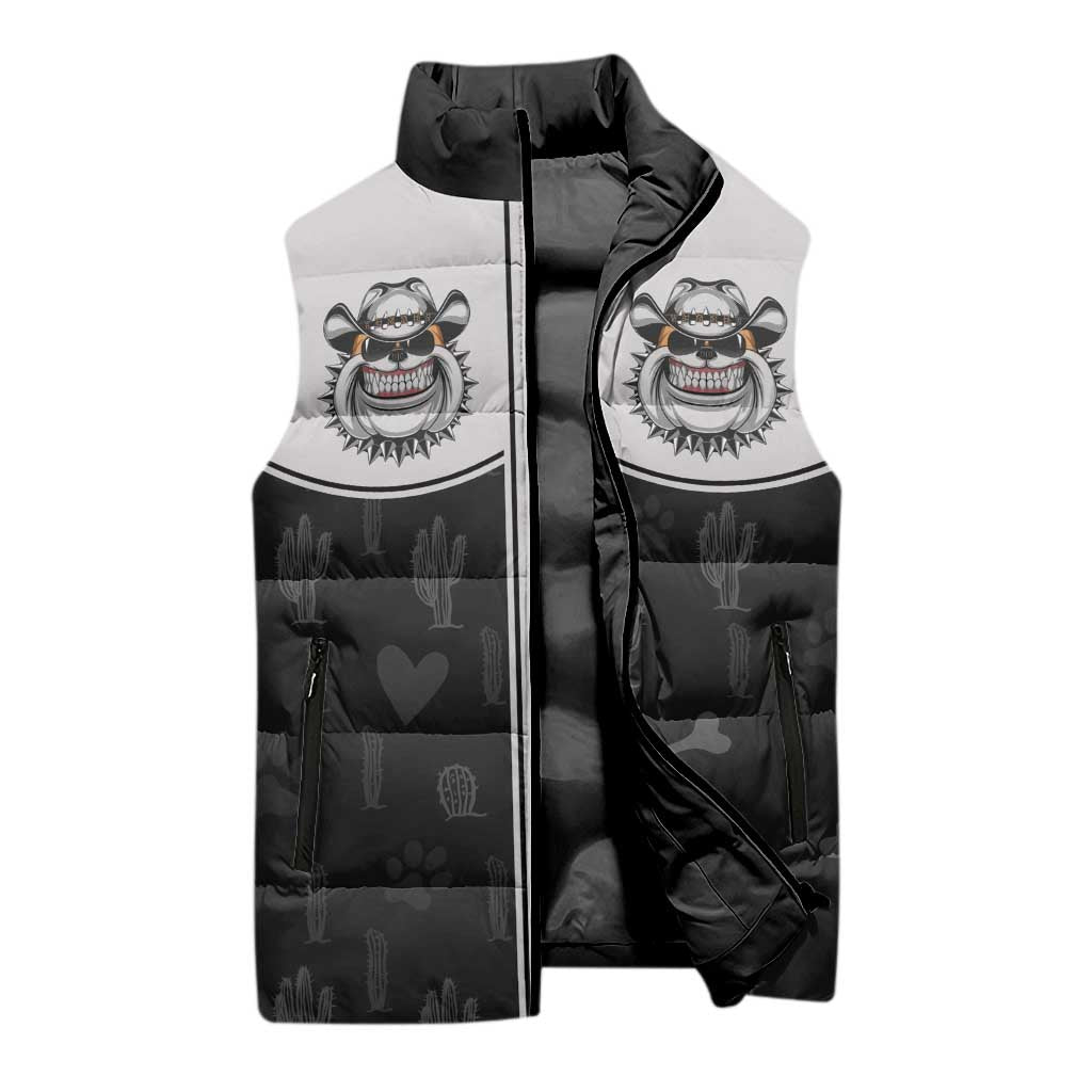 Cowdog Sleeveless Puffer Jacket Cowboy Bulldog Retro Western Yoke - Wonder Print Shop