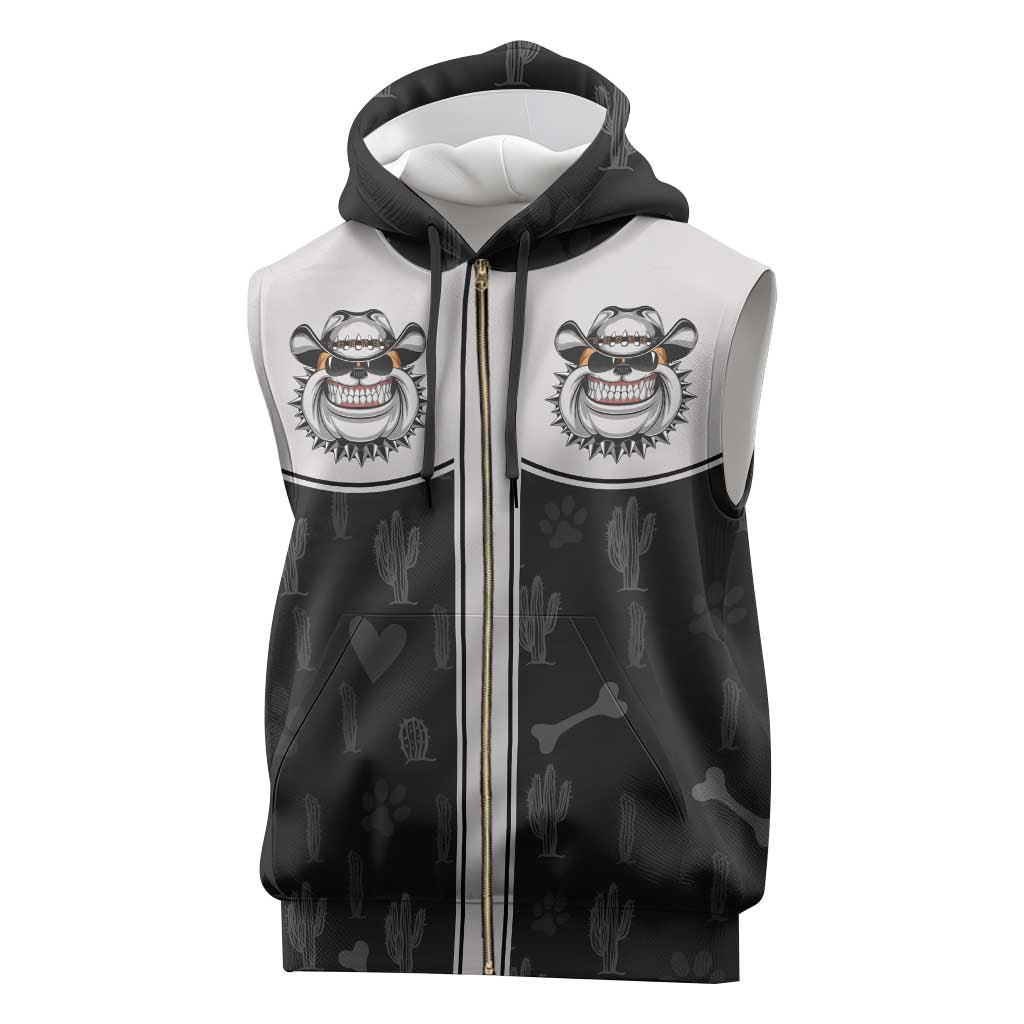 Cowdog Sleeveless Zip Hoodie Cowboy Bulldog Retro Western Yoke - Wonder Print Shop
