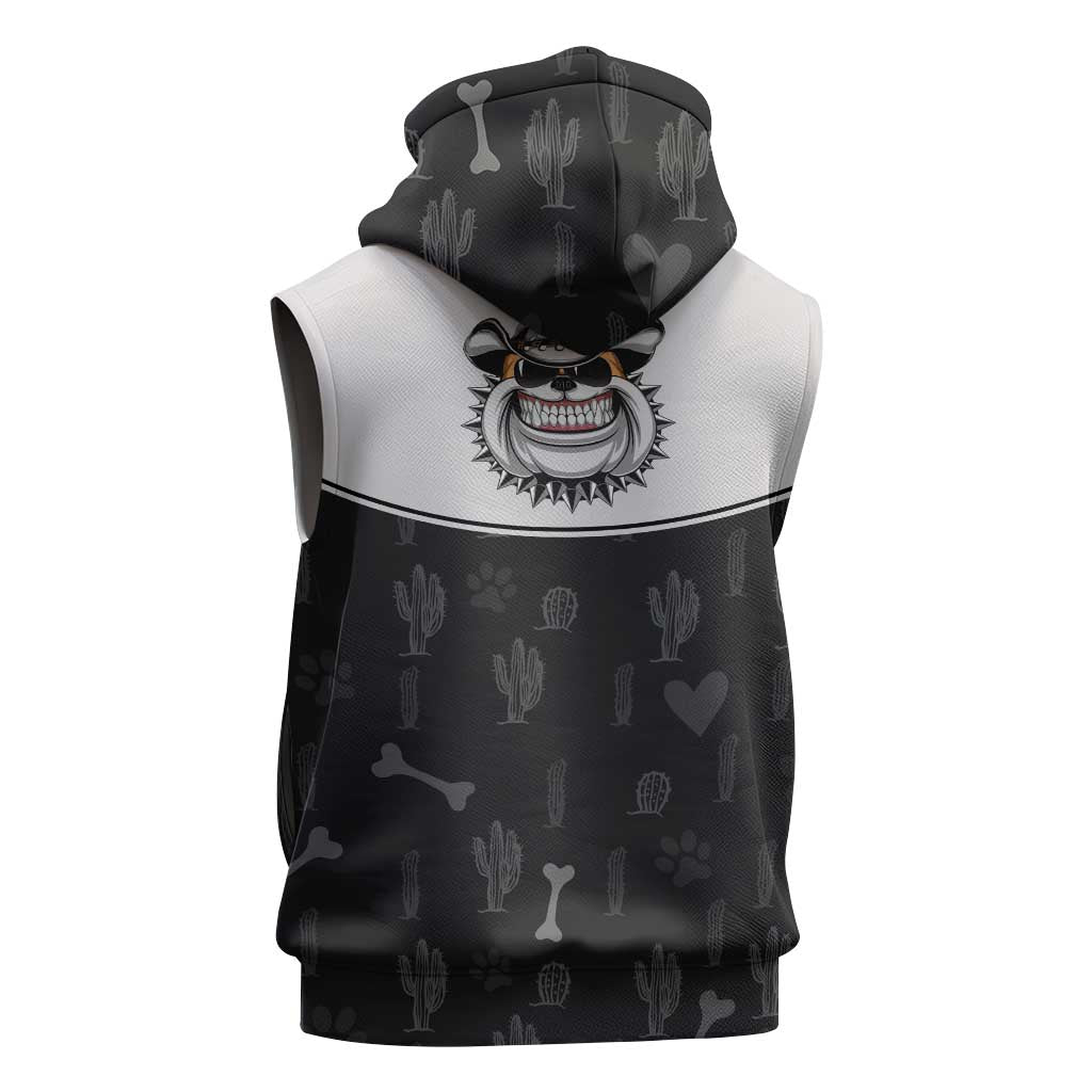 Cowdog Sleeveless Zip Hoodie Cowboy Bulldog Retro Western Yoke - Wonder Print Shop