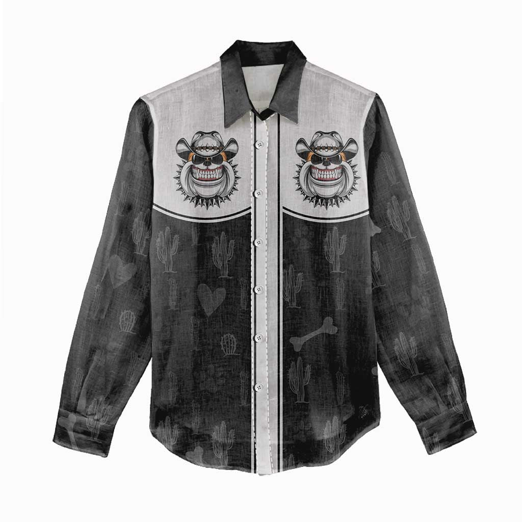 Cowdog Women Casual Shirt Cowboy Bulldog Retro Western Yoke - Wonder Print Shop