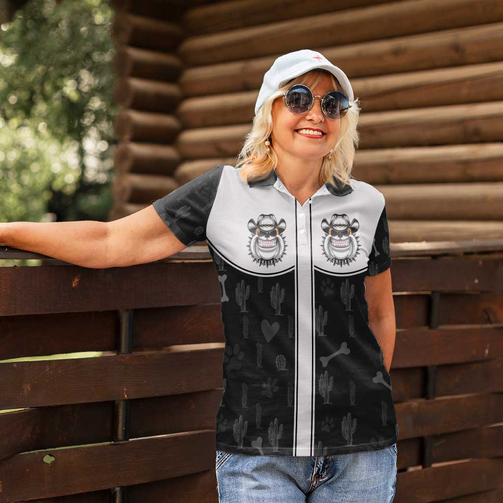Cowdog Women Polo Shirt Cowboy Bulldog Retro Western Yoke - Wonder Print Shop