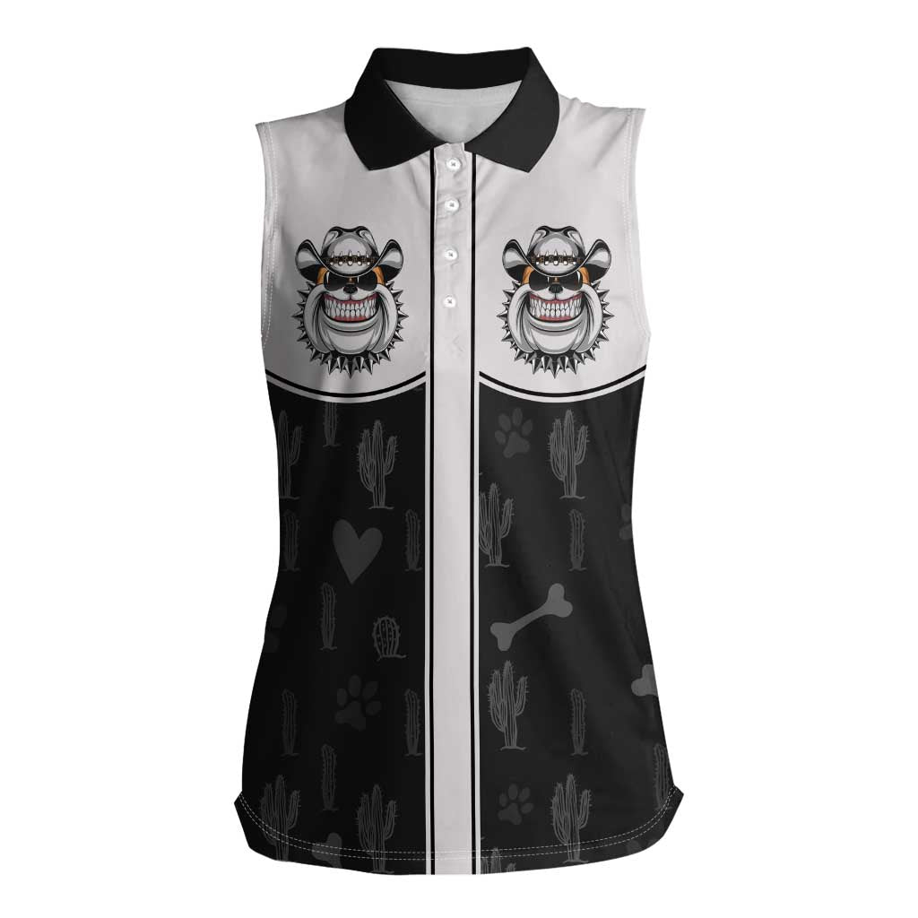 Cowdog Women Sleeveless Polo Shirt Cowboy Bulldog Retro Western Yoke - Wonder Print Shop
