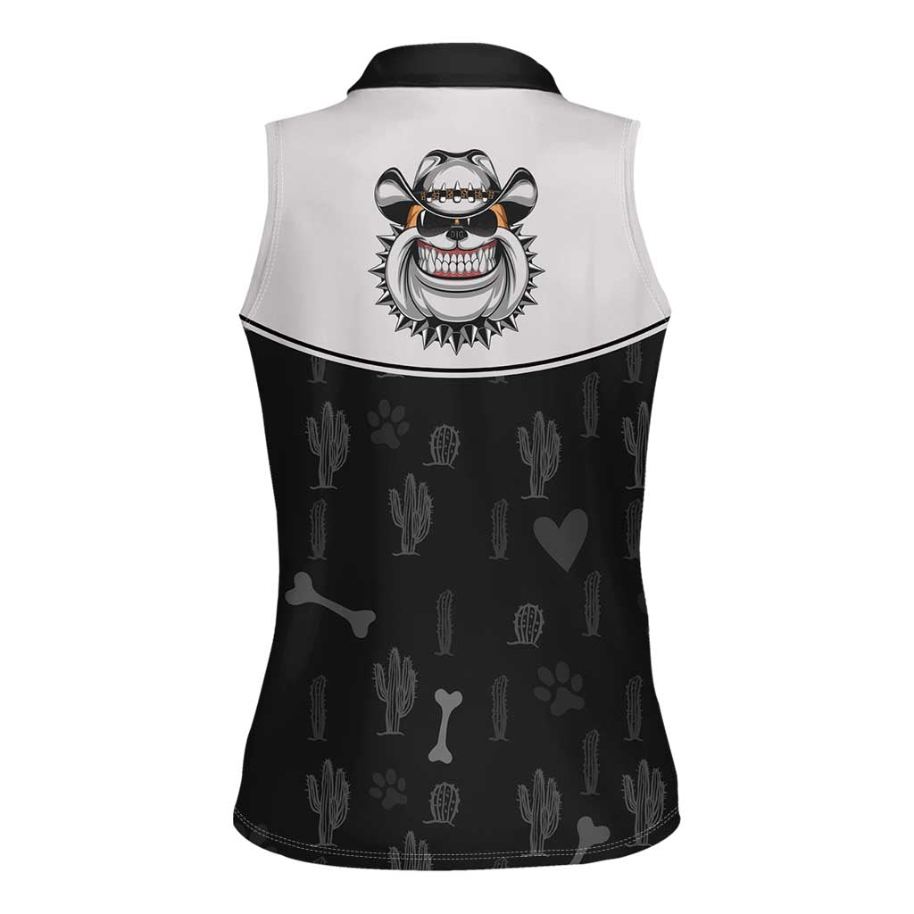 Cowdog Women Sleeveless Polo Shirt Cowboy Bulldog Retro Western Yoke - Wonder Print Shop