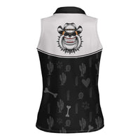 Cowdog Women Sleeveless Polo Shirt Cowboy Bulldog Retro Western Yoke - Wonder Print Shop
