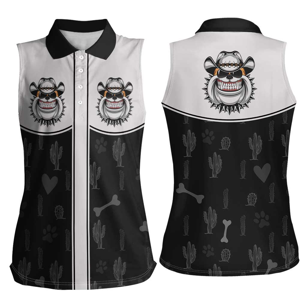 Cowdog Women Sleeveless Polo Shirt Cowboy Bulldog Retro Western Yoke - Wonder Print Shop