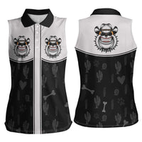 Cowdog Women Sleeveless Polo Shirt Cowboy Bulldog Retro Western Yoke - Wonder Print Shop