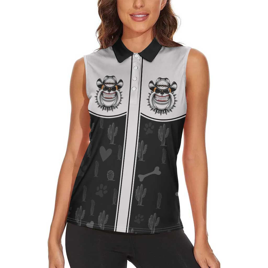 Cowdog Women Sleeveless Polo Shirt Cowboy Bulldog Retro Western Yoke - Wonder Print Shop