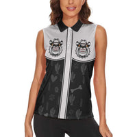 Cowdog Women Sleeveless Polo Shirt Cowboy Bulldog Retro Western Yoke - Wonder Print Shop