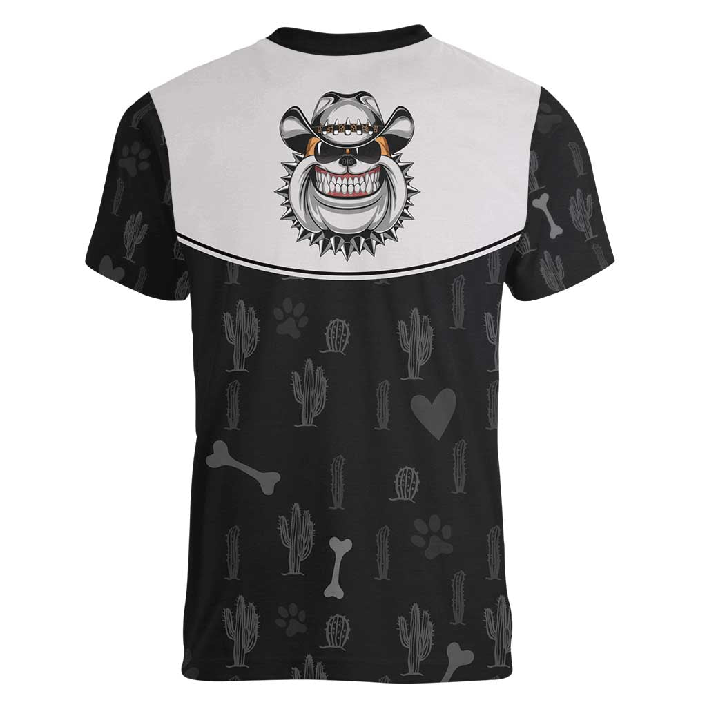 Cowdog Women V-Neck T-Shirt Cowboy Bulldog Retro Western Yoke - Wonder Print Shop