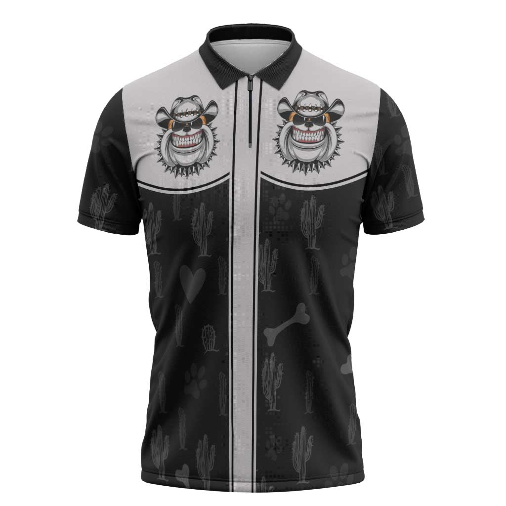 Cowdog Zipper Polo Shirt Cowboy Bulldog Retro Western Yoke - Wonder Print Shop