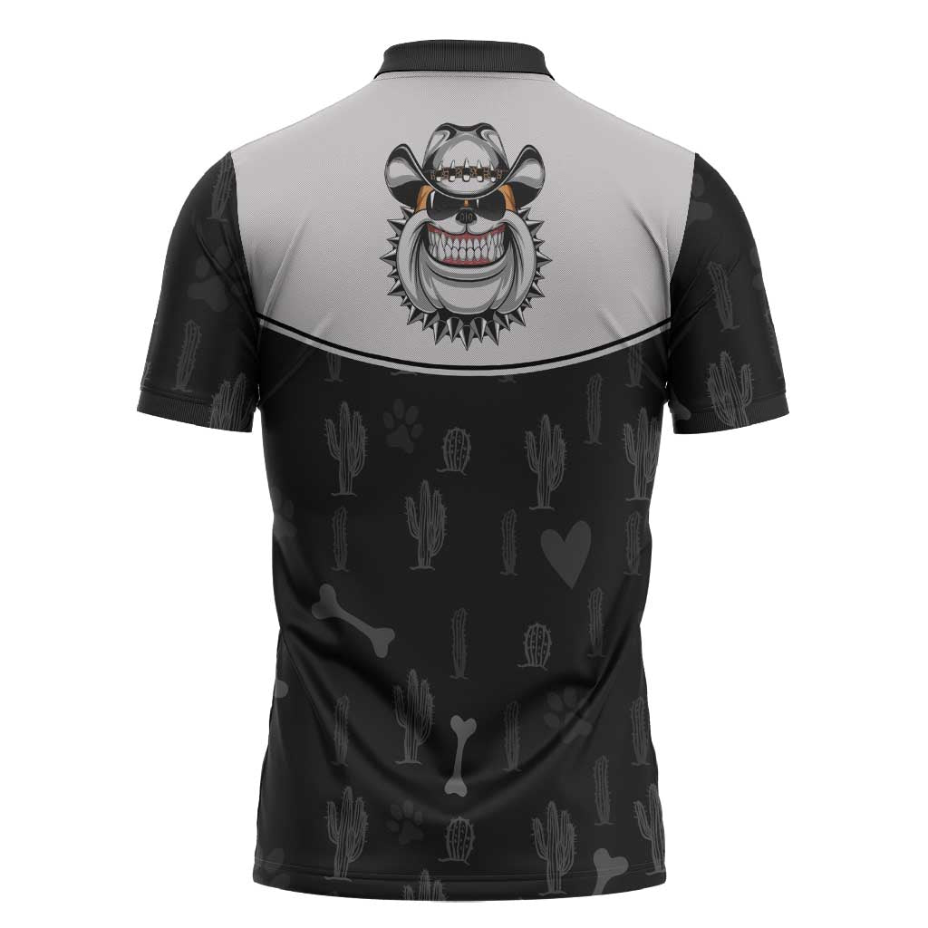 Cowdog Zipper Polo Shirt Cowboy Bulldog Retro Western Yoke - Wonder Print Shop