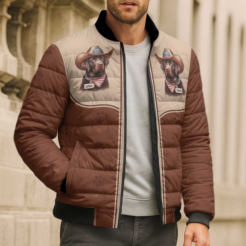Cowdog Bomber Puffer Jacket Cowboy Patriotic Labrador Western Yoke - Wonder Print Shop